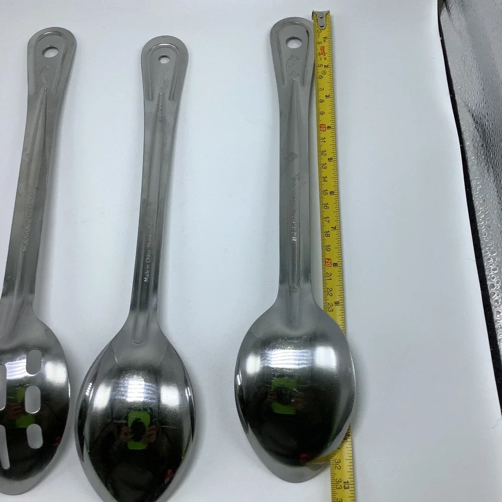 Baker's & Chef's Serving Spoons Solid, Slotted, Stainless Steel Lot of 4 Hanging